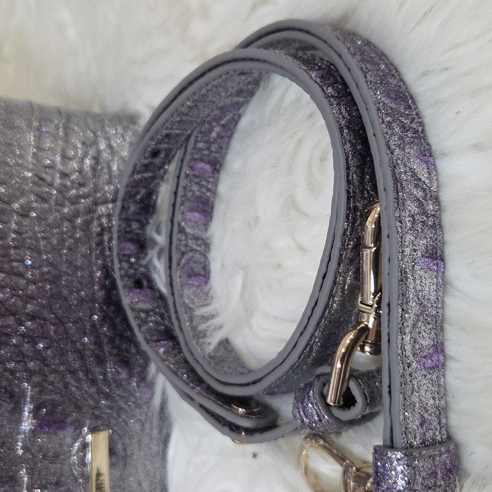 💜▪️Brahmin ▪️ Purple Glitter Melbourne Genuine Leather Medium Duxbury Satchel - Picture 6 of 14